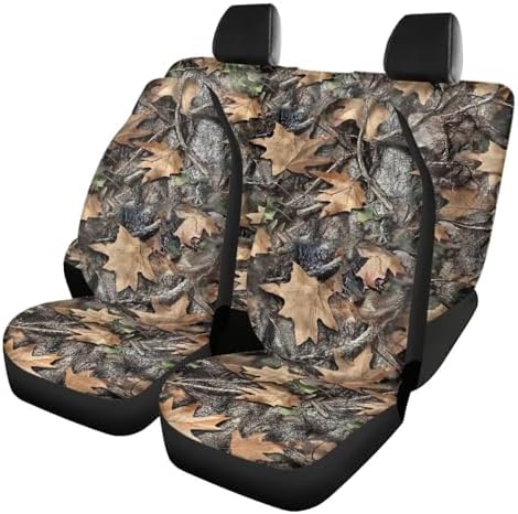 Abstract Forest Camo Print Car Seat Covers 4Pcs Front & Rear Breathable Seat Covers Universal Fits for Truck, Sedan, SUV Auto Interior Protector Car Accessories