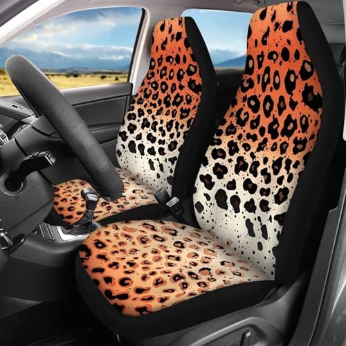 Brown Leopard Gradient Print Car Seat Covers 4Pcs Front & Rear Breathable Seat Covers Universal Fits for Truck, Sedan, SUV Auto Interior Protector Car Accessories