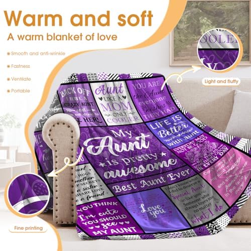 Gift for Aunt, Auntie Gifts from Niece and Nephew, Throw Blanket for Birthday Mother's Day Christmas, Cozy Blanket for Couch Sofa Bed 50"x60" - Image 3