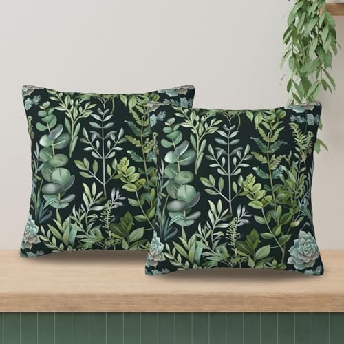 KiuLoam Black and Green Plant Pillow Covers 16x16 Inch Set of 2, Spring Botanical Plant Print Decorative Throw Pillow Cases, Botanical Style Couch Cushion Covers for Sofa Living Room Farmhouse Decor - Image 3