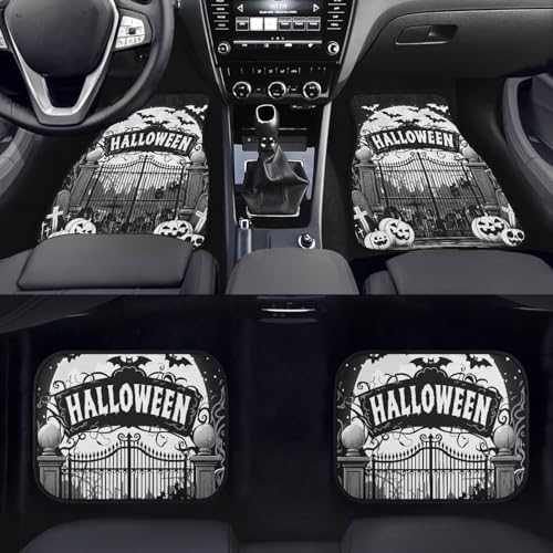 Halloween Gate 4 Pcs All-Weather Automotive Mats Scary Halloween Pumpkin Bat Car Decor Accessories Gothic Moon Bat Universal Fit Floor Mats for SUV, Truck Soft Heel Pad