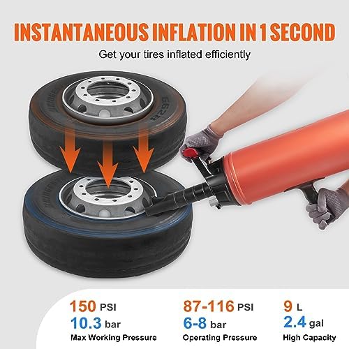 VEVOR Tire Seater, 2.4 Gal/9 L Air Tire Blaster, 150 PSI Handheld Portable Tire Inflator Tool, 87-116 PSI Operating Pressure for Tractor Truck ATV Car and Automobile Repair - Image 3