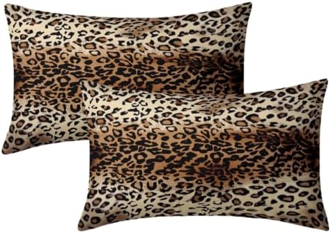 Sweetshow Brown Leopard Pillow Covers Set of 2 Cotton 20x12 Inches by Sweetshow