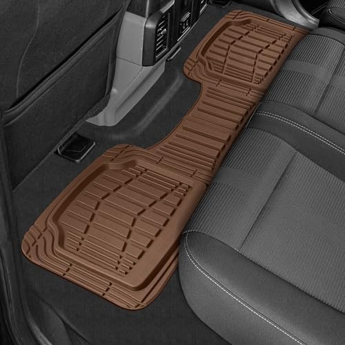 Cat® ToughRide Heavy-Duty 3 Piece Rubber All Season Floor Mats for Car Truck Van SUV, Brown - Premium Trim to Fit Car Floor Mat, All Weather Deep Dish Automotive Floor Mats, Total Dirt Protection