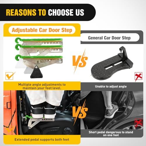 Nilight Car Door Step Universal Aluminum Latch Step for Car Roof Access Portable Folding Car Door Latch Hook Step Multi-Adjustable Both Feet Stand Pedal Max Load 500 Lbs for Truck SUV Vehicles, Green