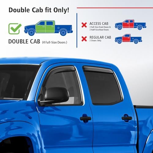 Goodyear Shatterproof in-Channel Window Deflectors for Trucks Toyota Tacoma 2005-2015 Double Cab, Rain Guards, Window Visors, Vent Deflector, Truck Accessories, 4pcs- GY003444