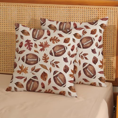 Fall Pillow Covers 24x24 Set of 2 Orange Maple Leaf Football Pillow Cases Autumn Thanksgiving Outdoor Fall Decoration Throw Pillows Holiday Farmhouse Linen Cushion Case for Couch Home Decor - Image 3