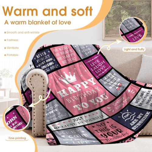 Happy Birthday Blanket for Grils Women, Best Wishes Inspirational Birthdays Gifts for Mom Sister Bestie,Bday Present Decorations for Bed Sofa Couch 50"x60" - Image 3