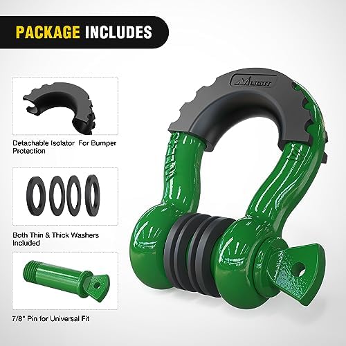 Nilight 2 PCS 3/4" D-Ring Shackle with 7/8" Screw Pin | 41,887lbs Break Strength Heavy Duty Off Road Recovery Shackle with Isolators Washers for Tow Strap,Winch,Off-Road Truck