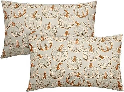 Fall Lumbar Pillow Covers 12x20 Set of 2 Burnt Orange Pumpkin Harvest by Aytipun