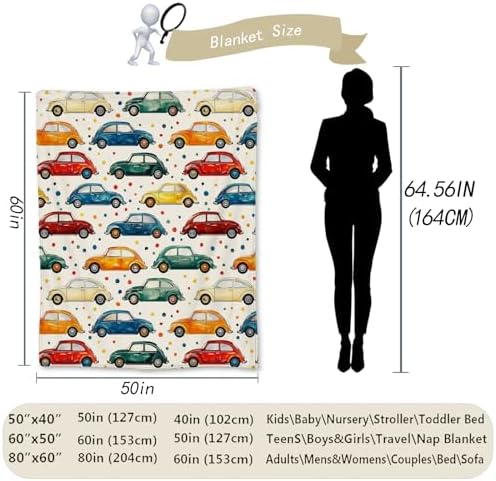 Colorful Vintage Cars Blanket, Soft Flannel Throw Blanket for Couch, Bed, Travel, Living Room & Home Decor, Cozy Lightweight Warm Fuzzy Blankets for Adults Kids Women 50×40 in - Image 3