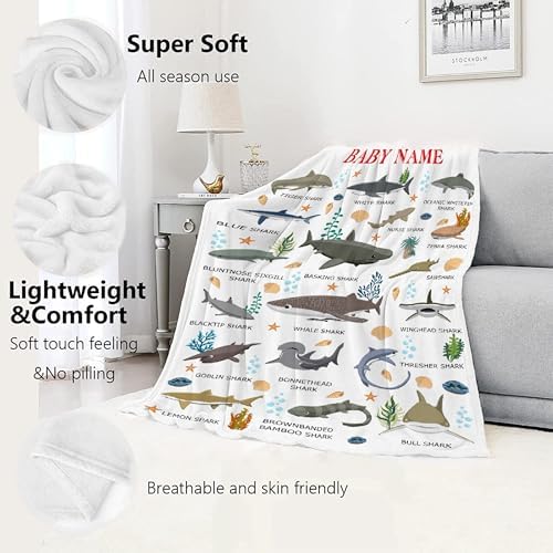 Types of Sharks Custom Name Blanket Gifts for Girls Boys Women - Super Soft Cozy Warm Throw Sheet for Couch Bed Sofa Office Decor All Season 50"x60" for Teens - Image 2