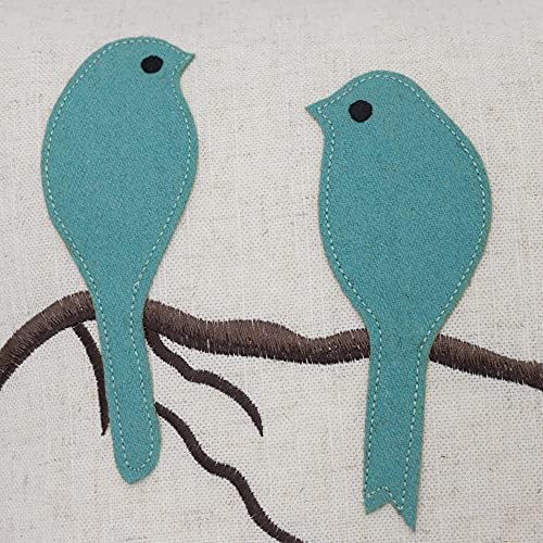 JWH Birds Accent Pillow Case, Teal Blue with Gray Plaid, 14 x 24 Inch - Image 3