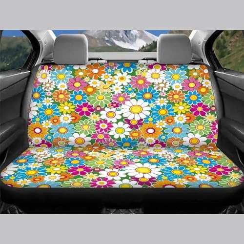 Vibrant Hippie Flower Print Car Seat Covers 4Pcs Front & Rear Breathable Seat Covers Universal Fits for Truck, Sedan, SUV Auto Interior Protector Car Accessories