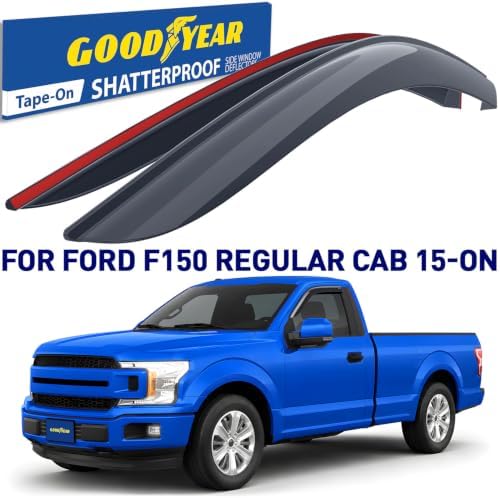 Goodyear Shatterproof Window Deflectors for Ford F150 2015-2026 Regular Cab, Tape-on Rain Guards, Window Visors, Vent Deflector, Vent Visor, Truck Accessories, 2 pcs- GY008717