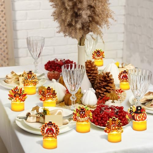 12 PCS Turkey Tea Lights Candles Thanksgiving Table Decorations, LED Flameless Tealight Candles Battery Operated Thanksgiving Decorations Centerpieces Turkey for Table Home Indoor Party Decor Gifts - Image 3