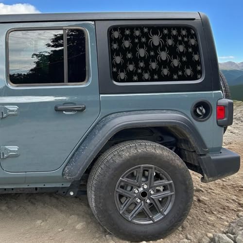 2PCS Halloween Spider Side Window Decals for Car SUV Truck, Matte Black Spider Window Stickers, Universal Rear Side Window Vinyl Graphics with Installation Kit