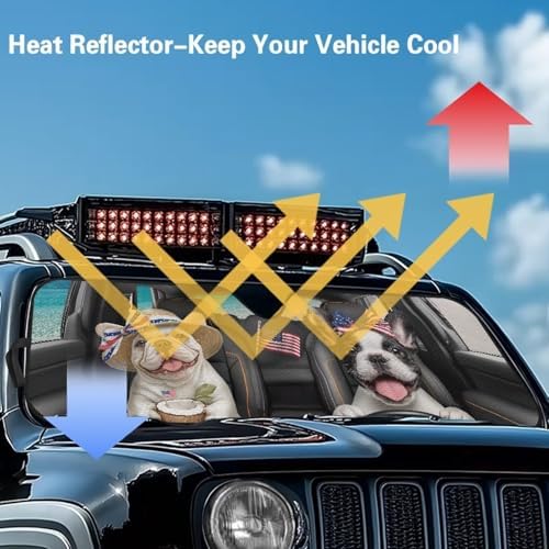 Renewold Front Windshield Sunshade for Gladiator JT Car Window Sun Shades for Jeep Wrangler Funny Pug Driving Blocks Heat Sunlight UV Outdoor Sun Visor Shield Cover Easy Install Interior Accessories