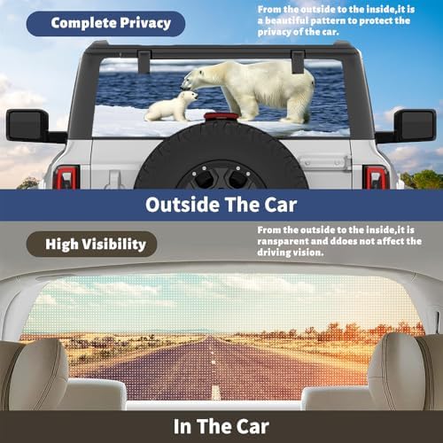 Nature Polar Bear Truck Back Window Graphics Decals, Modern Wild Animals Universal See Through Rear Window Vinyl Wrap Full Window Decals for Trucks SUV 66 x 22 inch