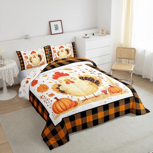 Erosebridal Fall Bedding Sets Queen - Thanksgiving Turkey Comforter Set for Kids Adults Rustic Farmhouse Duvet Insert Botanical Autumn Leaves Quilt - Image 5