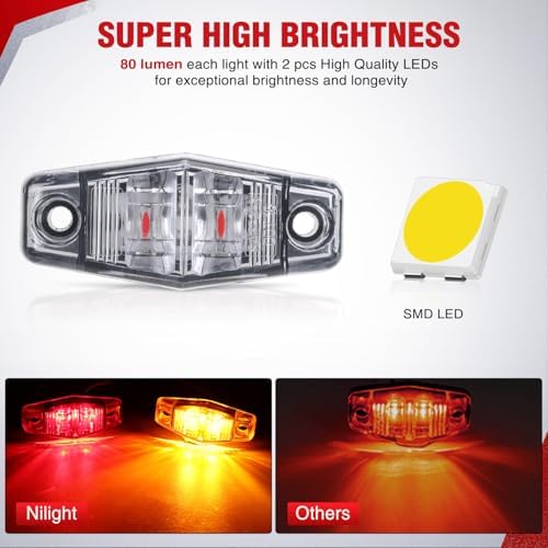 Nilight 2.5" Oval Side Marker Light, White Lens Amber & Red LED Waterproof