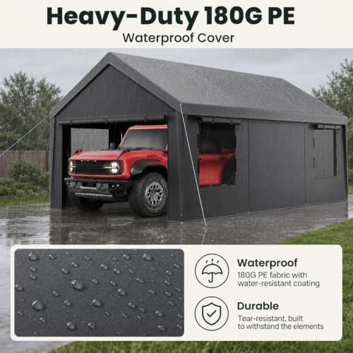 Velway Carport Canopy & Portable Garage, 12 x 20 FT - Image 2