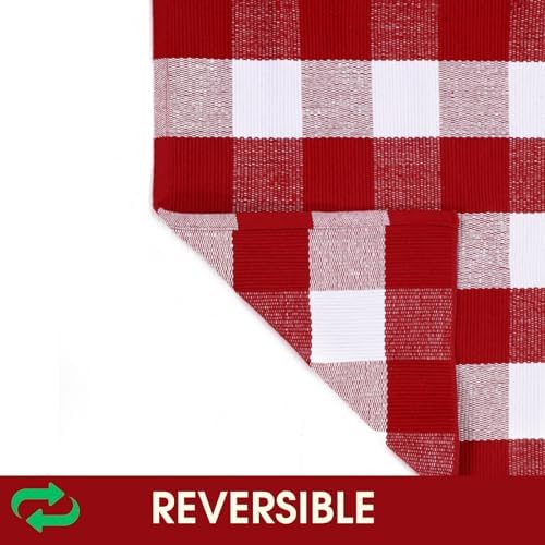 Christmas Red and White Plaid Rug, 4 x 6 Feet Washable Cotton Blend Woven Area Rug for Large Covered Front Porch, Entryway and Living Room, Reversible Buffalo Check - Image 5