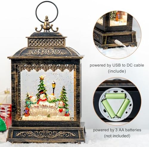Christmas Snow Globes Lantern Christmas Snow Globe with Music Snowman Poetry,6H Timer,USB Lined/Battery Operated Lighted Lantern for Christmas Festival Decoration Gifts - Image 3