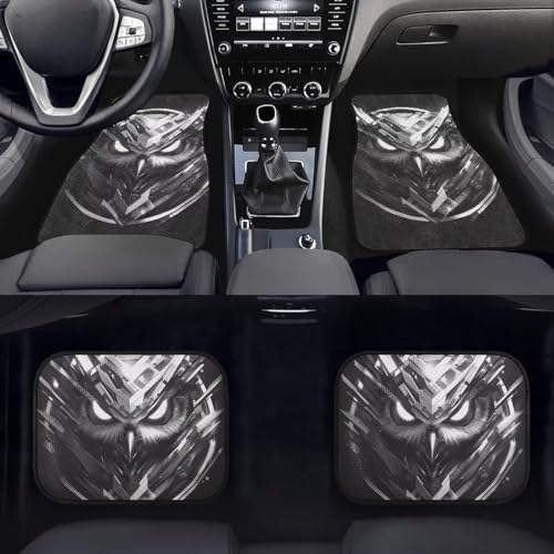 Gothic Owl Car Floor Mats Black Gothic Owl All Weather Car 1st 2nd Row Floor Mats Minimalism Black 2PC Washable Car Interior Carpet Universal for SUV Sedan