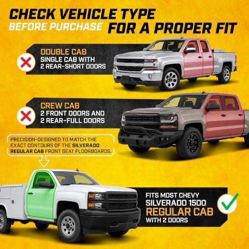 CAT® JustFit™ 3D Custom Fit Front Floor Mats for Chevy Silverado 1500 Regular Cab 2014-2018, Heavy Duty Rubber Floor Liners Laser Measured, Silverado Accessories