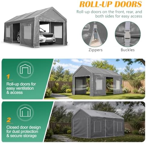 KEIKI 10x20 FT Heavy Duty Carport Canopy, Portable Outdoor Garage,Gray - Image 6
