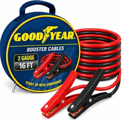 GOODYEAR Heavy Duty Jumper Cables for Car Battery - 2 Gauge Thick Wire, Extra Long 16 ft Booster Cables with Carrying Case for Cars, Trucks, SUVs, Emergency Roadside Kit Car Accessories