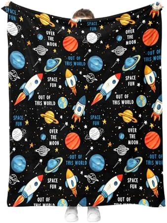 Space Spaceship Blanket Planet Starry Sky Gifts for Kids Boys Adults Men Women Girls Birthday Christmas Halloween Easter Father's Day Dad Husband Boyfriend Son Teens Throw Blanket 50"x60" by Hohoto
