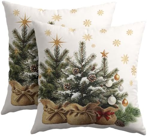 Christmas Tree Throw Pillow Covers 16x16 Set of 2 Snowflakes Eucalyptus - Image 2