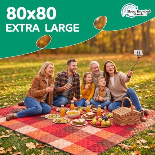 RYCHIC Waterproof Picnic Blanket Beach Mat Outdoor Outside Rug Tent Floor Carpet Extra Large Foldable Sandproof Autumn Decor Decoration Roadside Outdoor Thanksgiving Essentials Fall Party Stuff - Image 2