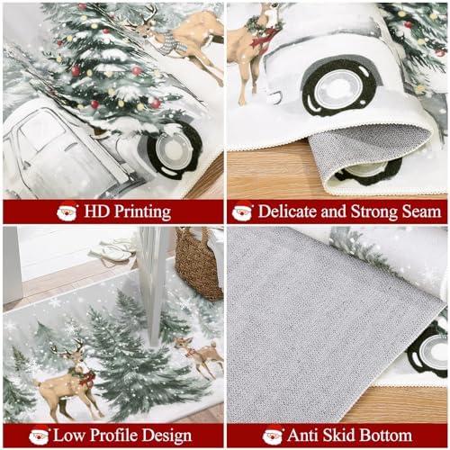 U'Artlines Christmas Kitchen Rugs and Mats Set of 3,Xmas Tree Snowman Deer - Image 3
