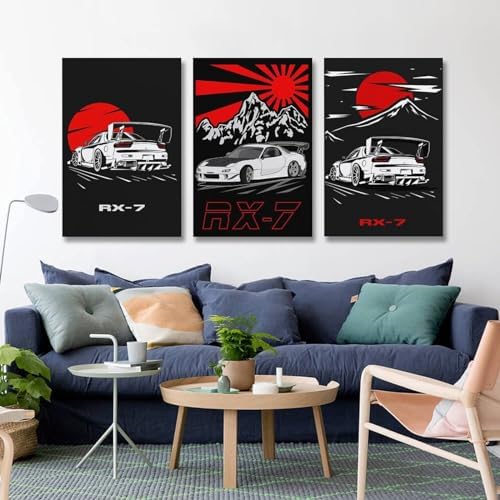 RIUFIN 3pcs JDM Sport Car Posters Rx7 Car Wall Decor Art-Modern Car Wall Art Prints Cool Posters for Boys Room-Bathroom Bedroom Office Canvas Wall Art Ready to Hang 12x18inch(30x45cm) - Image 4