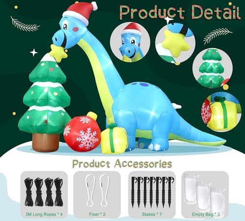 13.6 Ft Long Christmas Inflatable Decorations, Huge Xmas Inflatable Dragon Dinosaur with Trees Gift Hats Decors Built-in LED Lights Stakes Blow Up Yard Lawn Garden Party Santa Inflatables de Navidad - Image 4