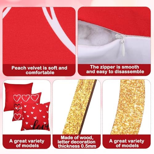HunnmingRe 17 Pcs Valentines Day Decoration Tree Ornament Extra Large Love Tree Topper Valentine Pillow Cover Romantic Wood Heart Ornament Picks Red for Wedding Holiday Party Anniversary Decor - Image 3