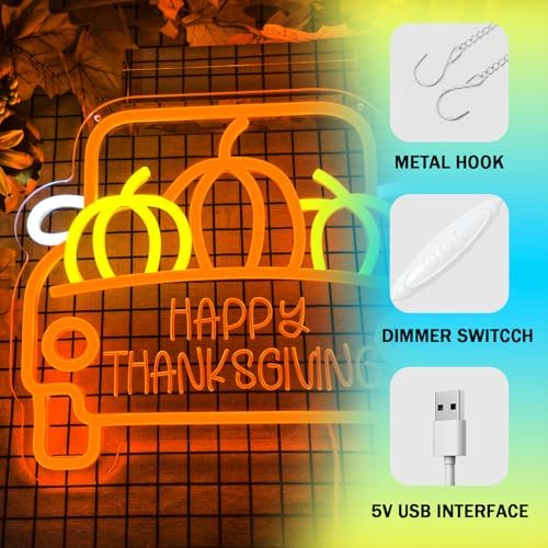 Fall Truck Neon Sign Thanksgiving Neon Light Dimmable Pumpkin Neon Light Sign Happy Thanksgiving Neon Sign for Autumn Wall Decor Kids Holiday Gift - Image 4