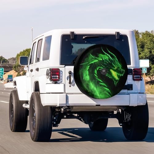 Delerain Spare Tire Cover with Backup Camera Hole Green Fire Dragon Wheel Covers Waterproof Dust-Proof UV Sun Universal Fit for Jeep Trailer RV SUV Truck (17 Inch for Diameter 31"-33") - Image 2