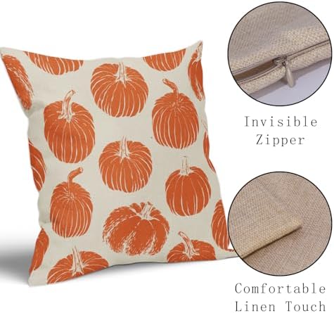 Orange Pumpkin Fall Pillow Covers 20x20 Set of 2 Autumn Harvest Print Thanksgiving Decorative Throw Pillows Outdoor Farmhouse Cushion Case Seasonal Decor for Couch Sofa Bed - Image 4