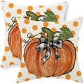 Fall Pillow Covers 18x18 Set of 2 Orange Pumpkin Leaf and Polka Dot Fall Decor Pillowcase Autumn Thanksgiving Decorative Outdoor Throw Pillow Covers Linen Farmhouse Cushion Case for Sofa Home by Gohdiwh