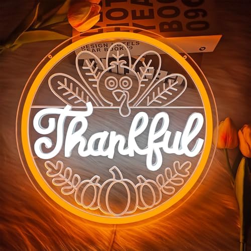 Thanksgiving Neon Signs for Wall Decor Thankful Led Sign Dimmable 3D Engraving Turkey Pumpkin Neon Lights Give Thanks Window Lights Harvest Party Decorations - Image 5