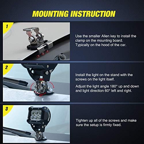 Nilight 2PC 4Inch Triple Row Lights 60W Flood Spot Combo 6000LM Bar Driving Boat Led Off Road Trucks with Adjustable Pillar Hood Mount Bracket Clamp Holder and Wiring Harness Kit