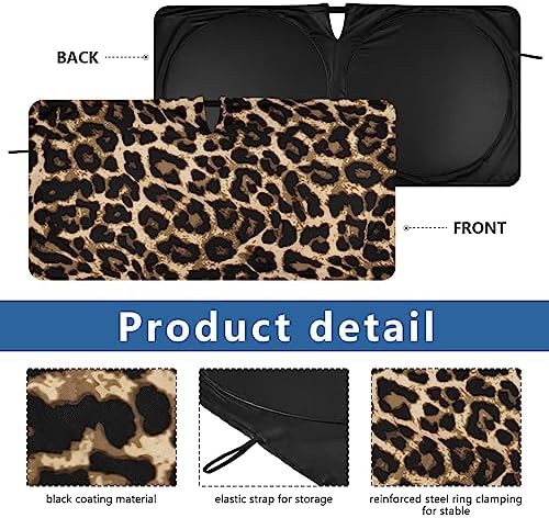 Leopard Print Car Windshield Sun Shade Foldable Panther Sunshade Front Window Visor Protector Blocks UV Rays Heat Keep Vehicle Cool (59 x 30 in)