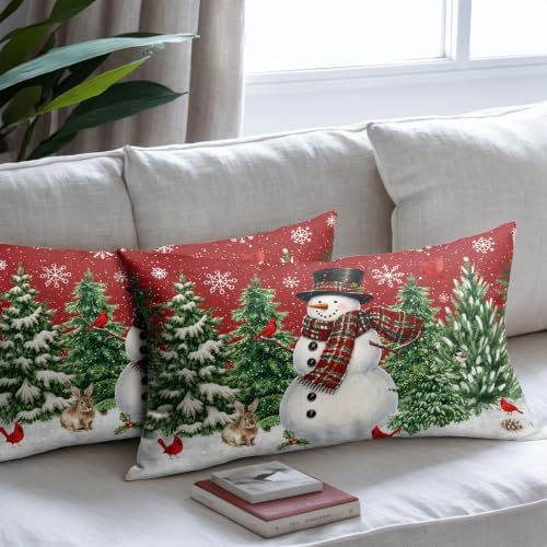 Christmas Snowman Lumber Pillow Covers 12x20 Set of 2 Red Highly Absorbent - Image 7