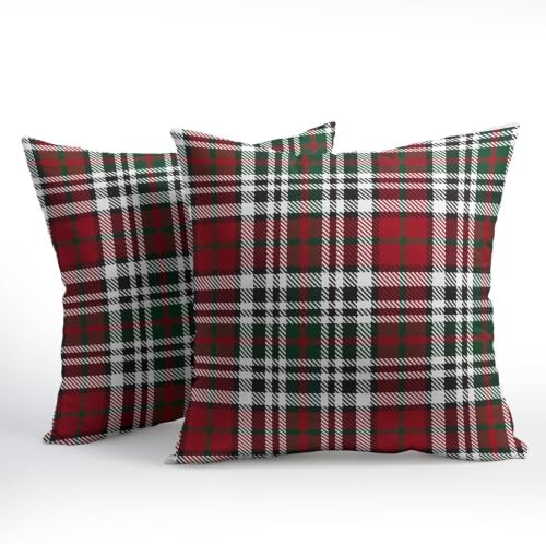 Christmas Plaid Pillow Covers 16x16 Set of 2 Red Highly Absorbent - Image 2
