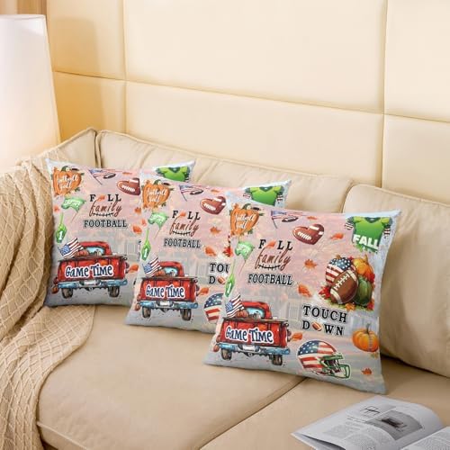 Manfei Autumn Sports Pillow Case Covers 18"x18" Pack of 2,Football Rugby Graffiti Soft Square Pillow Covers,Rustic Fall Pumpkin Maple Leaves Sofa Pillow Covers,Double Sides - Image 4