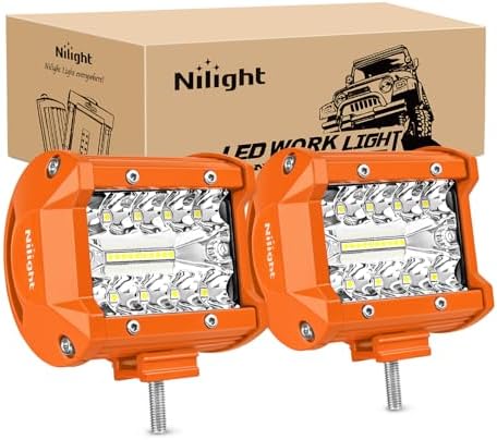 Nilight LED Light Bar 2PC 4Inch 60W Flood Spot Triple Row Driving Lamp